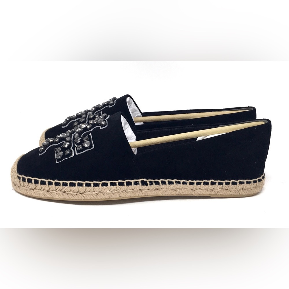 Tory Burch Embellished Espadrille Jewel Suede Perfect Black/Black Diamond - Picture 6 of 11